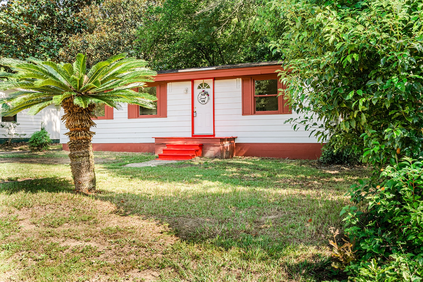 a tree in front of a house